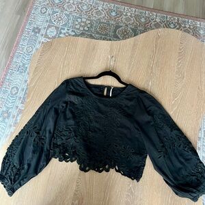 Free People Black Floral Lace Blouse